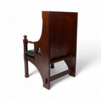 Liberty & Co., Arts & Crafts Oak Armchair with Leather Cushion - Thumbnail 19