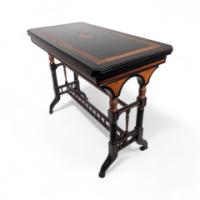 Gillow & Co., attributed, Aesthetic Movement Ebonised Fold-Over Floral Inlaid Card Table - Thumbnail 1