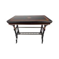 Gillow & Co., attributed, Aesthetic Movement Ebonised Fold-Over Floral Inlaid Card Table - Thumbnail 2