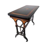 Gillow & Co., attributed, Aesthetic Movement Ebonised Fold-Over Floral Inlaid Card Table - Thumbnail 4
