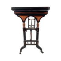 Gillow & Co., attributed, Aesthetic Movement Ebonised Fold-Over Floral Inlaid Card Table - Thumbnail 6