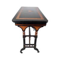 Gillow & Co., attributed, Aesthetic Movement Ebonised Fold-Over Floral Inlaid Card Table - Thumbnail 5