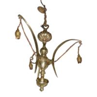 A GEC Arts & Crafts Brass Three Branch Ceiling Light Re-wired in Period Style Cable - Thumbnail 4