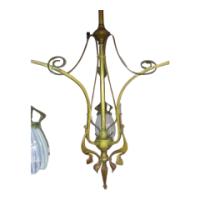 An Art Nouveau Chandelier Retaining the Original Vaseline Shades - Thumbnail 2