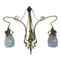 An Art Nouveau Chandelier Retaining the Original Vaseline Shades - Thumbnail 6
