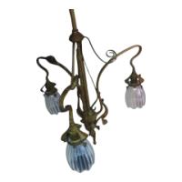 An Art Nouveau Chandelier Retaining the Original Vaseline Shades - Thumbnail 8
