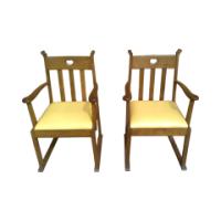 Pair of Oak Armchairs In the style of Liberty & Co. with heart cut-outs backs - Thumbnail 2
