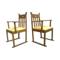 Pair of Oak Armchairs In the style of Liberty & Co. with heart cut-outs backs - Thumbnail 3