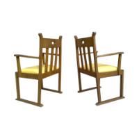 Pair of Oak Armchairs In the style of Liberty & Co. with heart cut-outs backs - Thumbnail 5