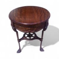 Arts & Crafts/Art Nouveau Cast Iron Circular Side Table with a Solid Walnut Top - Thumbnail 1
