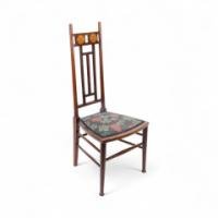 E. G. Punnett for Liberty & Co., a Walnut Side Chair with Inlaid Floral Decoration