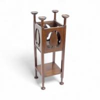 Shapland & Petter, Arts & Crafts Mahogany Plant Stand with Pierced Panels