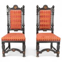 Lamb of Manchester. Rare pair of exhibition-quality Aesthetic Movement Ebonised Oak side chairs - Thumbnail 2
