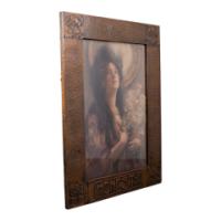 Arts and Crafts Hammered Copper Frame with Pre-Raphaelite Print of Maiden Signed F. Van Hilda - Thumbnail 1
