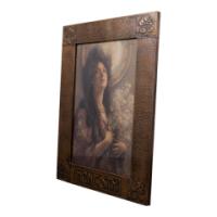 Arts and Crafts Hammered Copper Frame with Pre-Raphaelite Print of Maiden Signed F. Van Hilda - Thumbnail 3