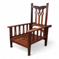 Liberty & Co. Attributed, Arts & Crafts Reclining Armchair with Carved Floral Details - Thumbnail 4