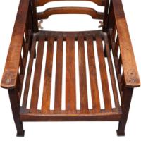 Liberty & Co. Attributed, Arts & Crafts Reclining Armchair with Carved Floral Details - Thumbnail 12