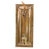 Birmingham Guild of Handicraft. A rare pair of Arts & Crafts patinated bronze wall lights with subtle raised decoration to the back plates and extending arms with oak wall frames - Thumbnail 4