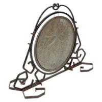 Arts & Crafts wrought iron dinner gong with brass central plate decorated with wheatsheaf design - Thumbnail 5
