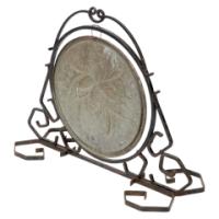 Arts & Crafts wrought iron dinner gong with brass central plate decorated with wheatsheaf design - Thumbnail 8