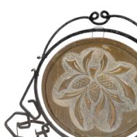 Arts & Crafts wrought iron dinner gong with brass central plate decorated with wheatsheaf design - Thumbnail 12