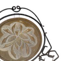 Arts & Crafts wrought iron dinner gong with brass central plate decorated with wheatsheaf design - Thumbnail 13