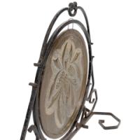 Arts & Crafts wrought iron dinner gong with brass central plate decorated with wheatsheaf design - Thumbnail 17
