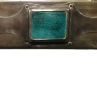 Liberty & Co., A Large Subtly Hammered Pewter Oblong Mirror with Ruskin Jewel - Thumbnail 4