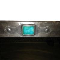 Liberty & Co., A Large Subtly Hammered Pewter Oblong Mirror with Ruskin Jewel - Thumbnail 5