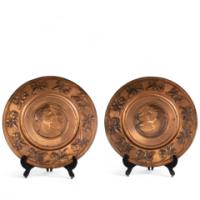 WMF Art Nouveau Brass Wall Plaques, Embossed Lady & Gentleman, c1910 Germany - Thumbnail 1