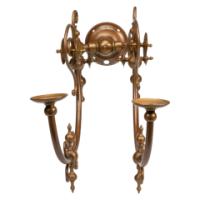 A Long Set of Six Arts & Crafts Brass Two-Arm Wall Sconces - Thumbnail 4