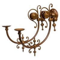 A Long Set of Six Arts & Crafts Brass Two-Arm Wall Sconces - Thumbnail 5