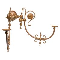 A Long Set of Six Arts & Crafts Brass Two-Arm Wall Sconces - Thumbnail 8