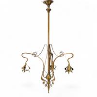 An Art Nouveau Chandelier Retaining the Original Vaseline Shades
