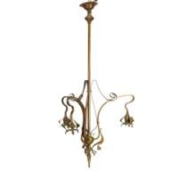 An Art Nouveau Chandelier Retaining the Original Vaseline Shades - Thumbnail 2
