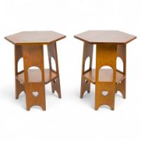 Liberty & Co., a Scarce Pair of Well Designed Arts & Crafts Oak Side Tables with Plank Sides - Thumbnail 1