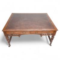 Alfred Waterhouse, Style of. A Gothic Revival Oak Partners Desk with Two Drawers Each Side - Thumbnail 2