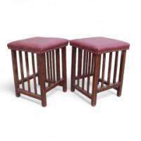 Wylie & Lochhead. Pair of Arts & Crafts Glasgow School Stools with Slatted Sides - Thumbnail 1