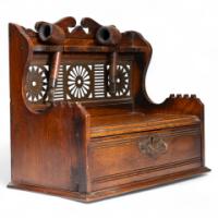 E. W. Godwin, Style of. Aesthetic Movement Oak Pipe Rack with Japonesque Backplate