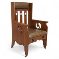 Goodyers of Regent St. Arts & Crafts Oak Armchair with Stylised Decoration