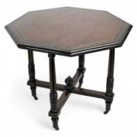 Gillow & Co., attributed, Aesthetic Movement Ebonised Mahogany and Amboyna Top Centre Table