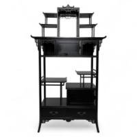 Heal's Attributed, an Anglo-Japanese Ebonised Side Cabinet with Japanese Fretwork