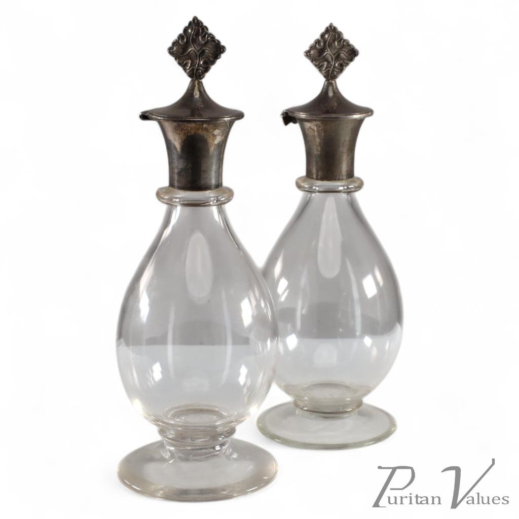 Greenwood & Watts. A Pair of Gothic Revival Silver Mounted Glass Communion Cruets - Image 1
