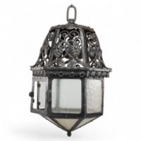 Arts & Crafts Hand Forged Blacksmith Made Iron Lantern with Stylised Petals