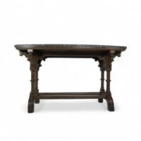 Charles Bevan Attributed, a Gothic Revival Oak Library or Sofa Table with Marble Top
