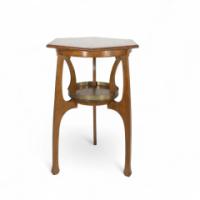 Gustave Serrurier-Bovy Style, an Oak Secessionist Side Table with Hexagonal Top