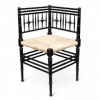 Liberty & Co. Aesthetic Movement Ebonised corner Armchair from the Argyll suite - Thumbnail 1