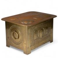 Margaret Gilmour Attributed, Scottish Arts & Crafts Brass Coal Box with Thistle Detail