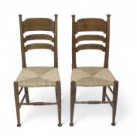 William Birch for Liberty & Co., Pair of Arts & Crafts Oak Rush Seat Chairs