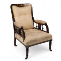 Stephen Webb for Collinson & Lock Attributed. Late Victorian Inlaid Mahogany Armchair - Thumbnail 1